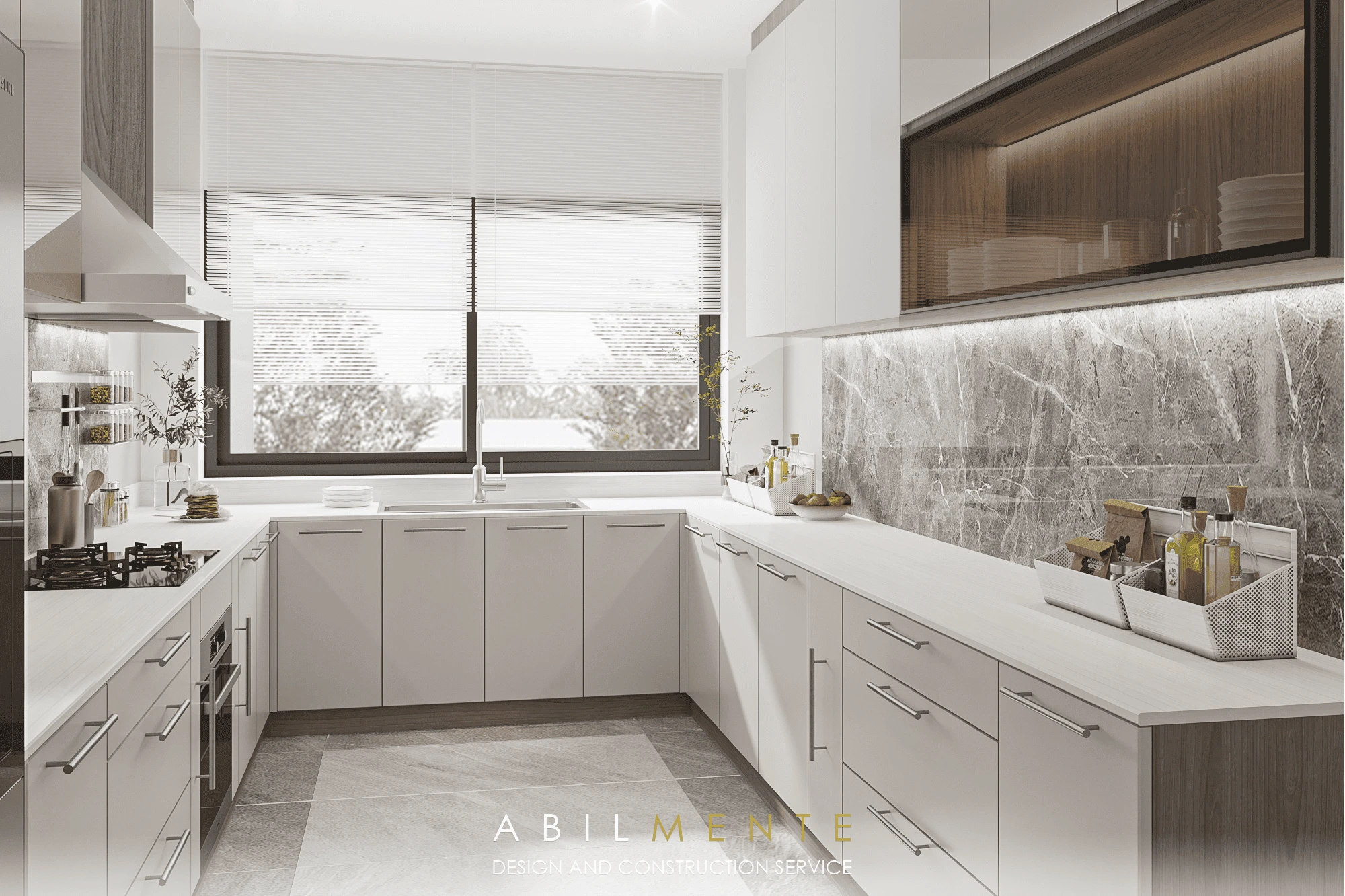 การจัดวางแบบรูปตัว U (U-Shaped Kitchen)