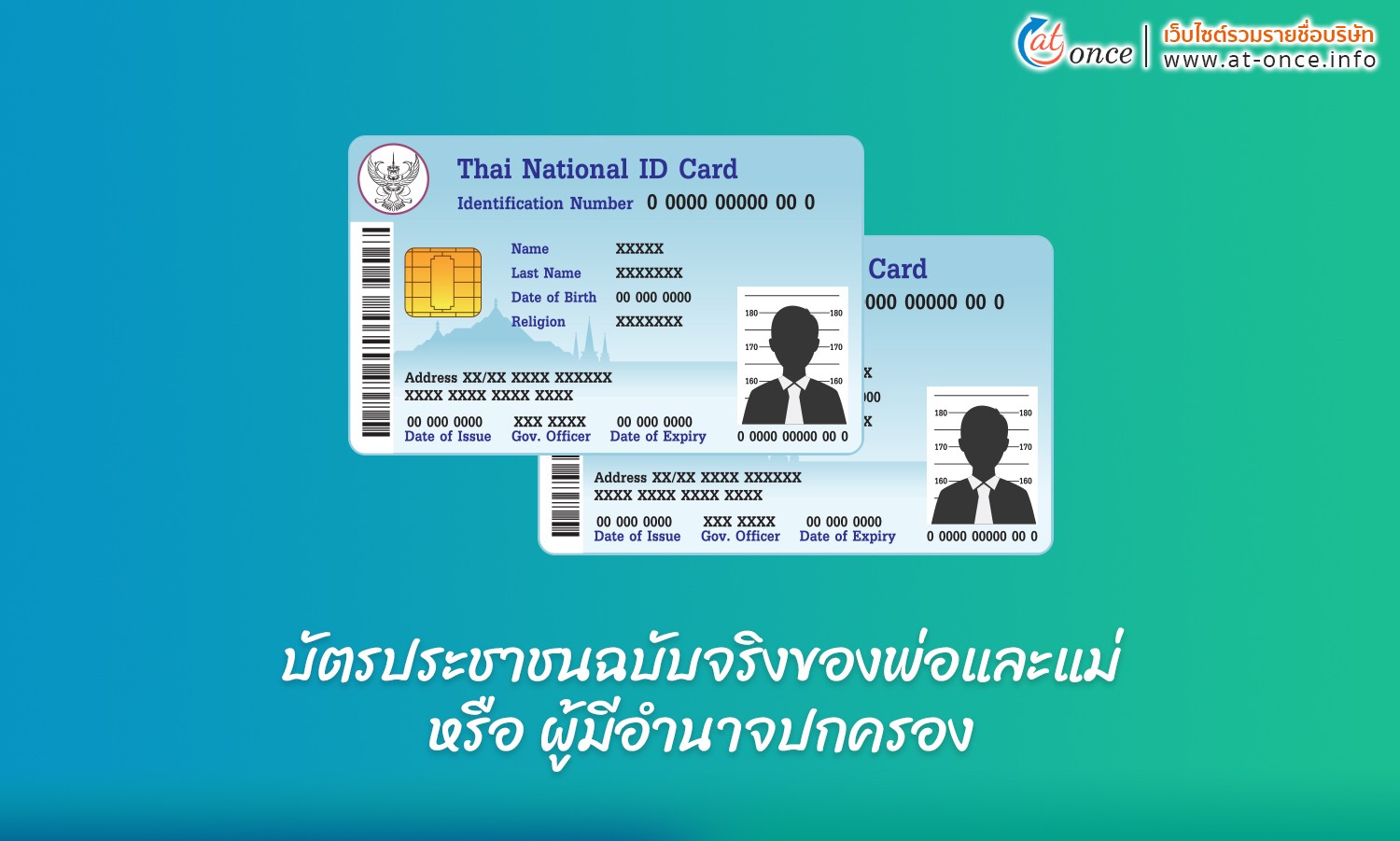 บัตรประชาชนฉบับจริงของพ่อและแม่ หรือ ผู้มีอำนาจปกครอง